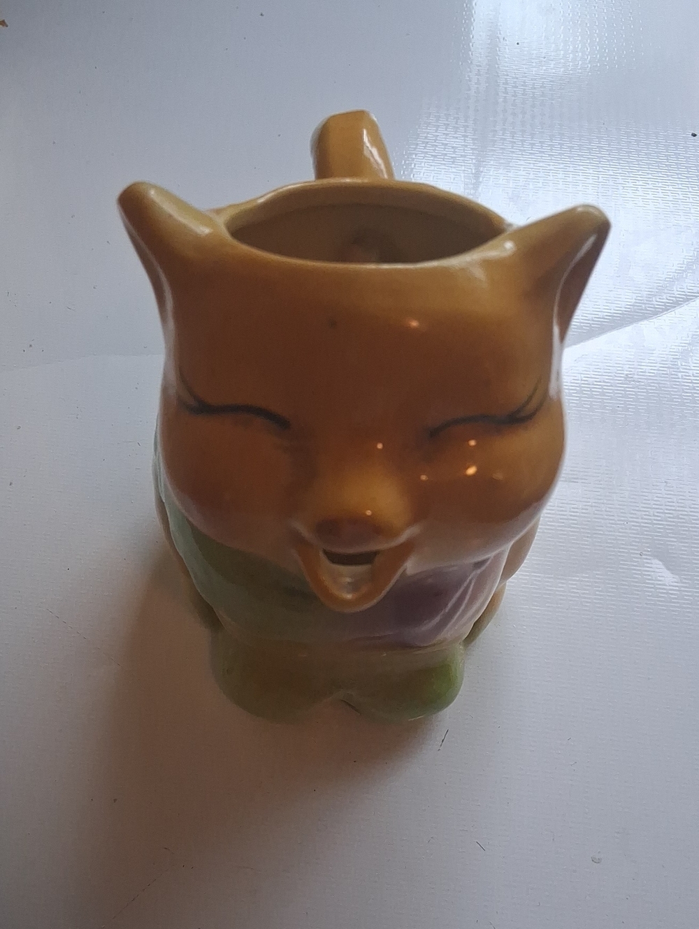 Ceramic Yellow Cat Figurine Planter